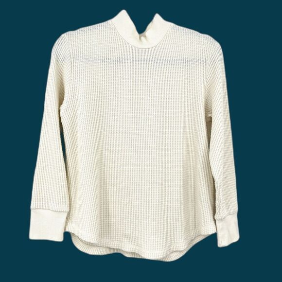 Madewell Mockneck Waffle Knit Top Womens S Ivory Long Sleeve Pullover Thermal - Picture 2 of 13